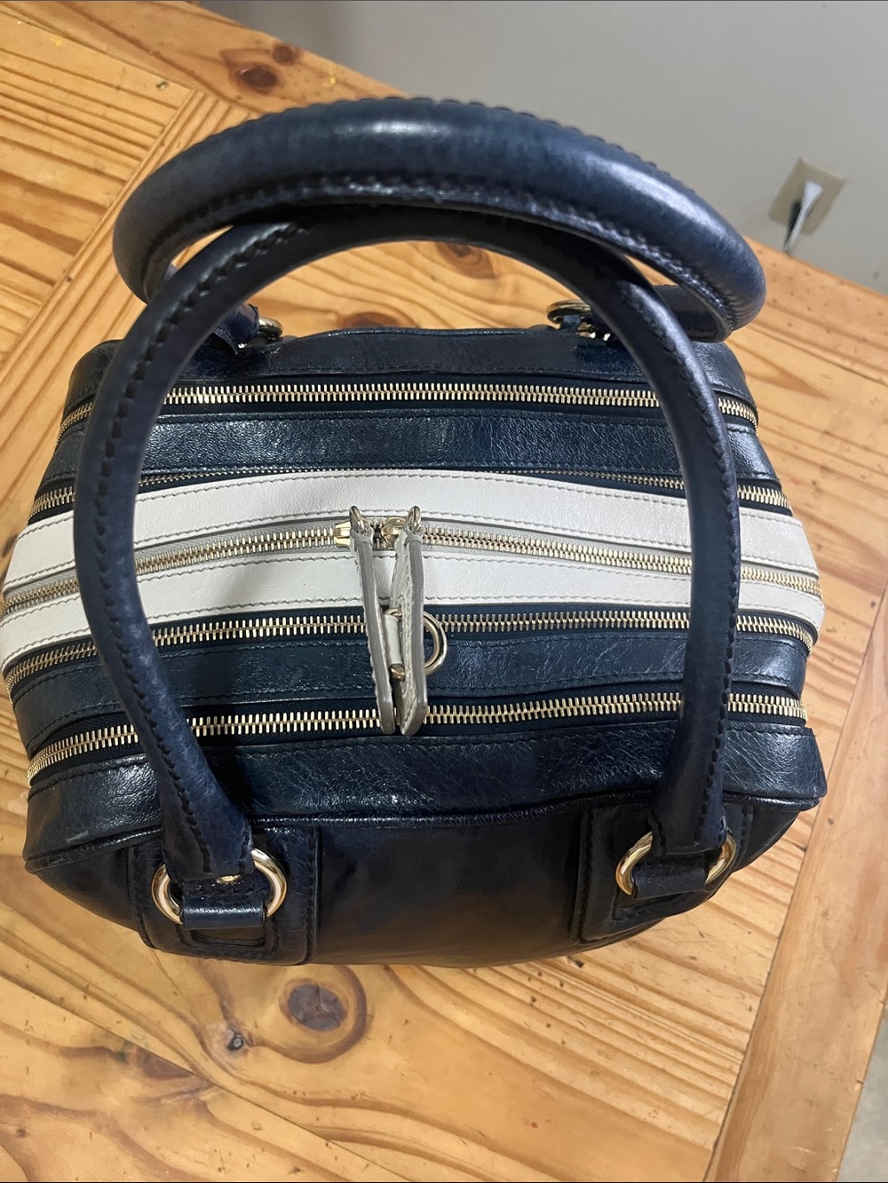 D&G Blue & White Leather Lily Bag Satchel with Gold Hardware